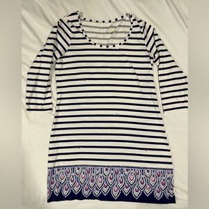 Lilly Pulitzer Beacon Blue Serene Striped Peacock Dress Women's Sz Large Cotton